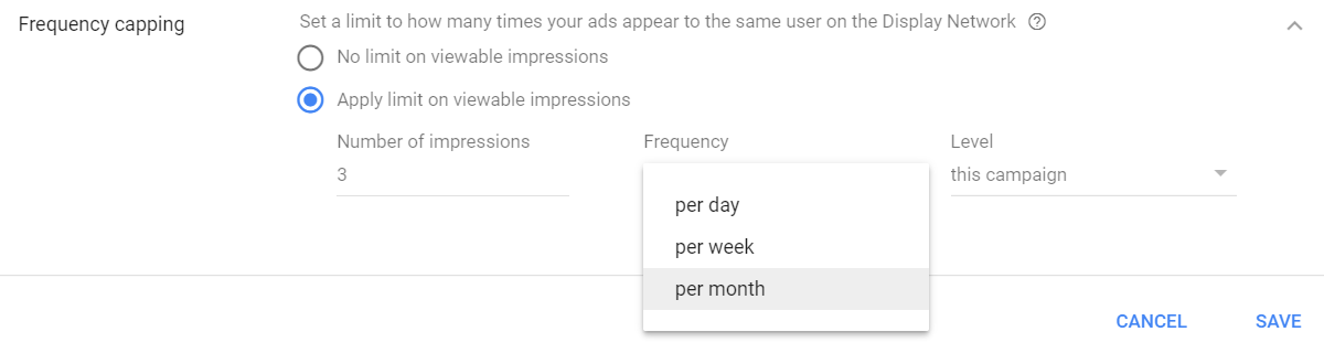 controlling frequency with google ads